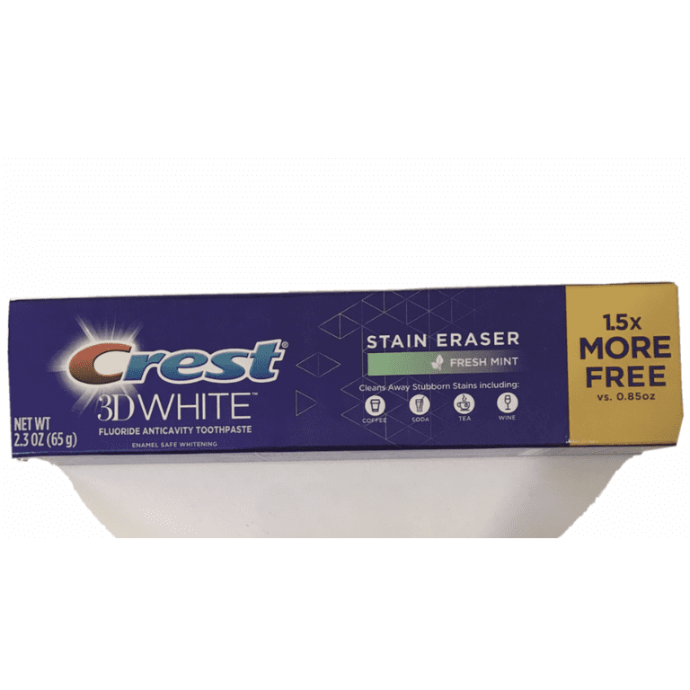3 Crest 3D White Fluoride Anticavity ToothPaste Stain Eraser Fresh Mint 2.3  oz Each