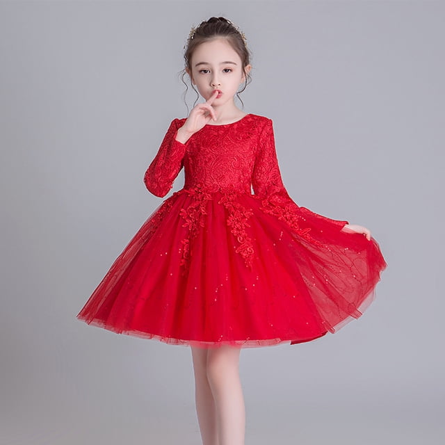 Vestido de princesa para niñas, otoño e invierno, vestido de malla hinchada, para niñas de 3 a 15 años, de talla mediana y grande, vestido de boda para niñas de flores