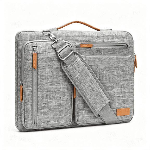 GJX 360 Protective Laptop Shoulder Bag, 15-16 Inch Computer Bags | Compatible with Macbook Pro 16 Inch, Hp, Dell, Asus, Side Open Messenger Bag with 4 Zipper Pockets, Gray