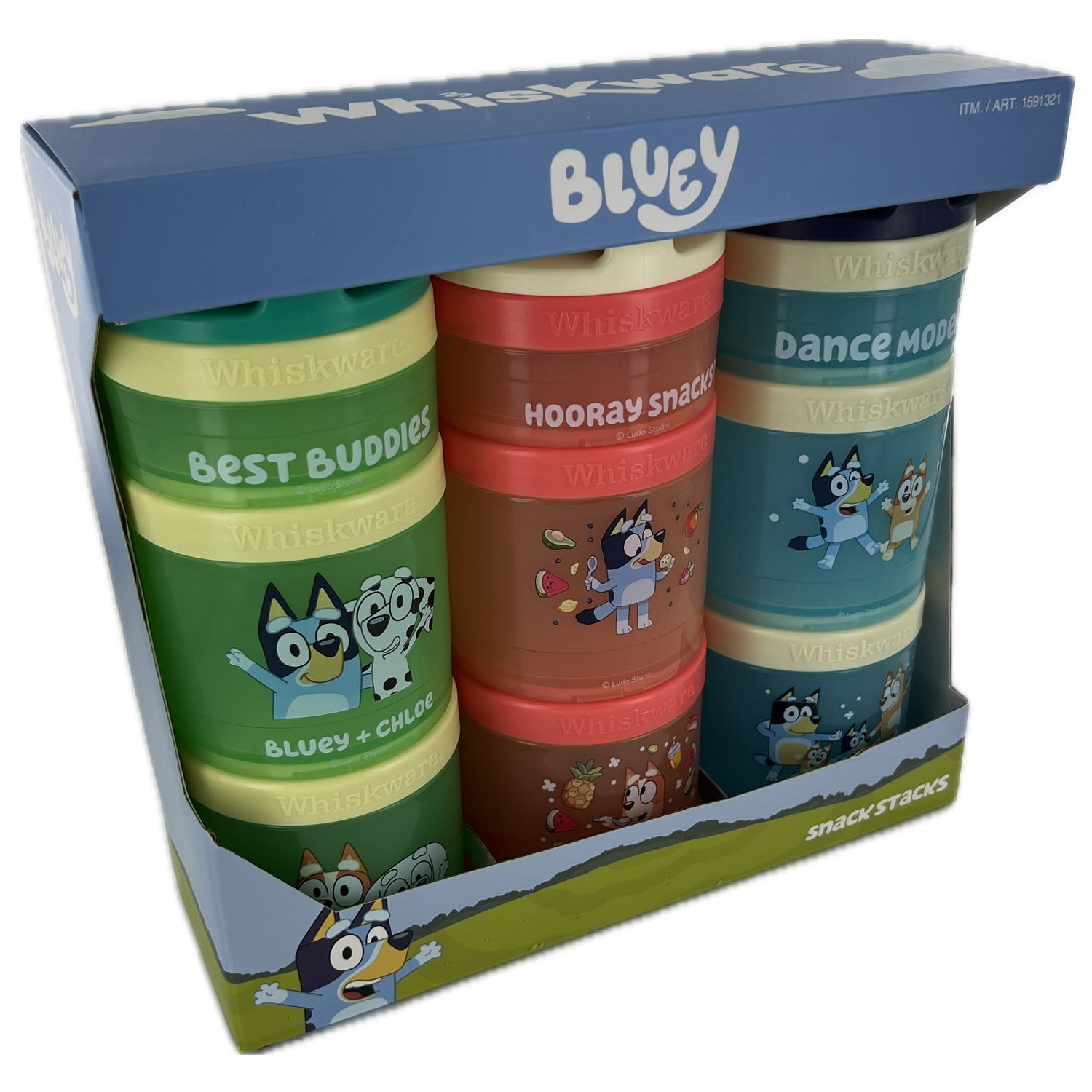Whiskware Stackable Snack Containers for Kids & Toddlers  3-Part Portable Snack Stacks with Bluey Design - School & Travel Friendly, BPA-Free Kid Lunch Organizer