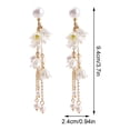 thumbnail image 3 of delicate Dangle Drop Earrings, Adorned with White Faux Flowers, Faux White Flowers and Mother of Pearl, for Bridal Events, Garden Weddings, and Feminine Everyday Ensemble Styling, 3 of 8