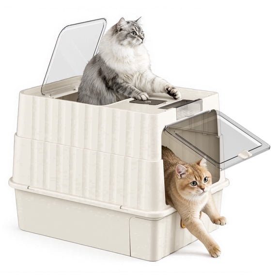 Enclosed Cat Litter Box, Large Litter Box Enclosure with Front Door Flap and Scoop(White)