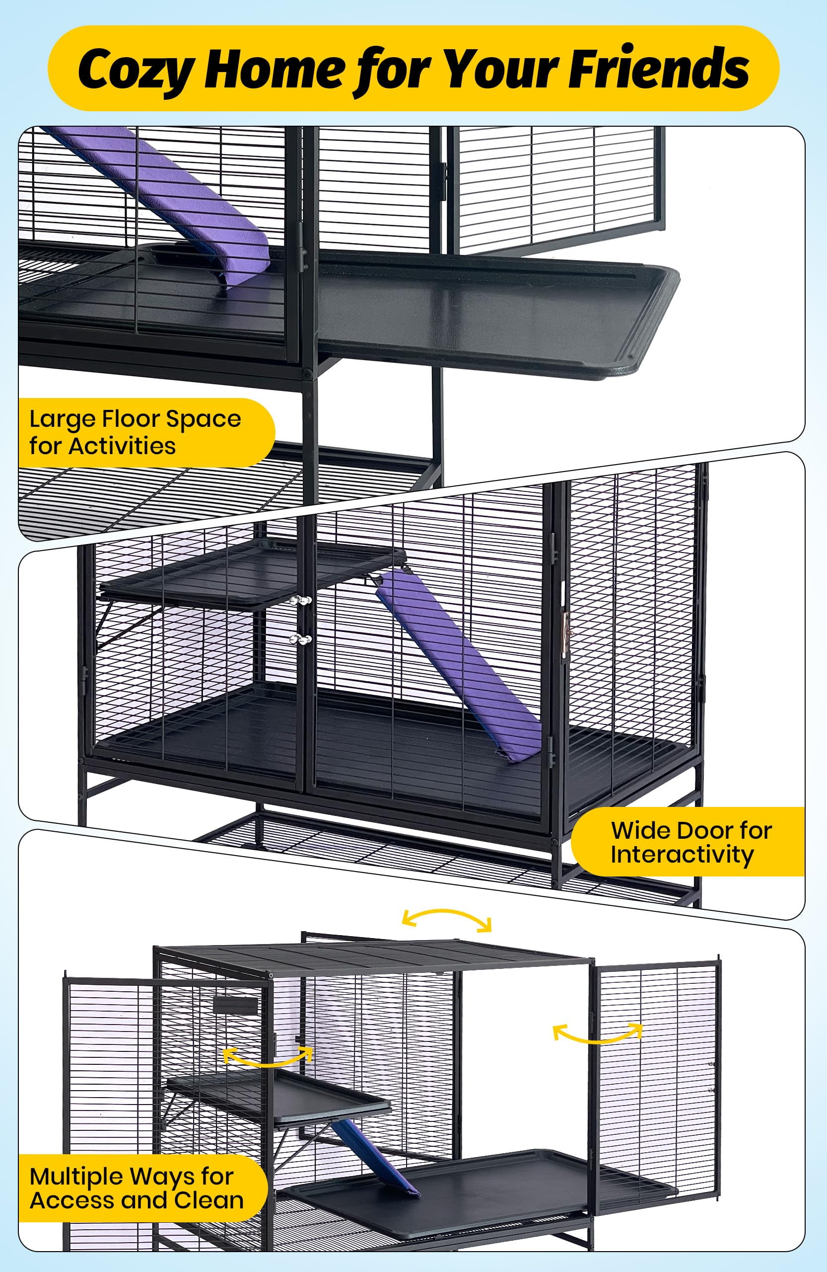 39'' Multi-Level Metal Small Animal Cage – Removable Ramp, Tray, Hammock, Secure Lockable Doors, Extra Storage – Easy Clean, Durable Enclosure for Ferrets, Hamsters, Chinchillas, Rabbits, Gerbils