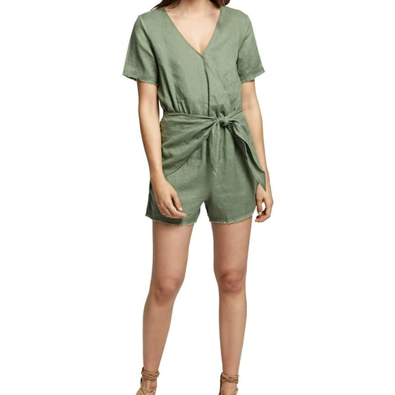 Sanctuary Womens Linen Faux Wrap Romper