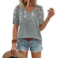 thumbnail image 4 of Womens Tops Short Sleeve Shirts Buttons V Neck Spring Fashion Summer Outfits Plus Size Blouses Dressy Casual, 4 of 5