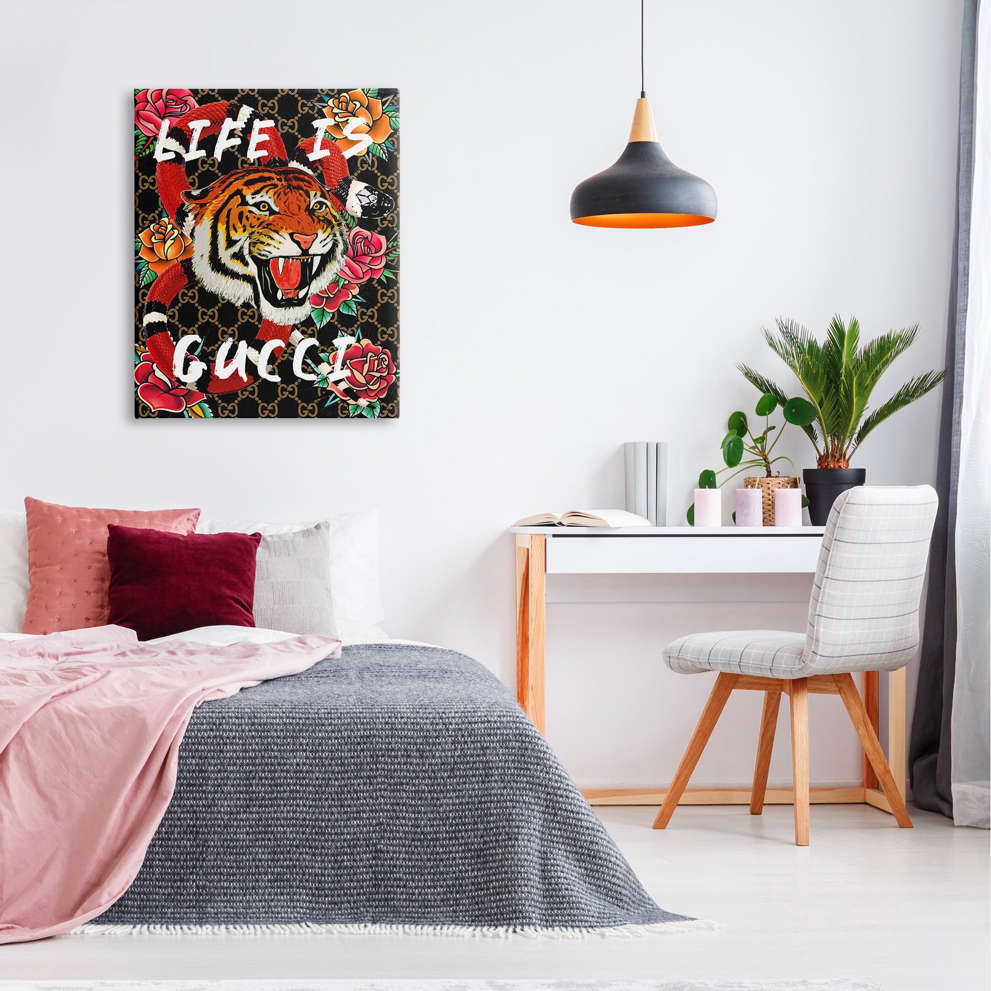 Stupell Industries Tiger & Roses Phrase Animals & Insects Painting Gallery Wrapped Canvas Print Wall Art, 30 x 40