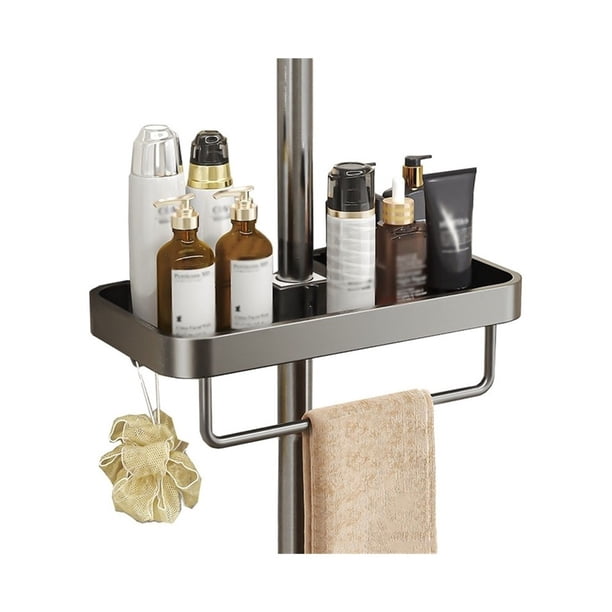 Organizador de ducha de baño con barra for toallas y 2 ganchos, organizador colgante de ducha de aluminio ajustable