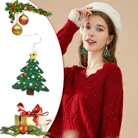 Honeeladyy 2Pcs Christmas Dangle Earrings for Women 2024 New Xmas Tree Drop Jewelry Gifts Colorful Sparkling Silvered Plated Earrings Christmas New Year Birthday Party Gift