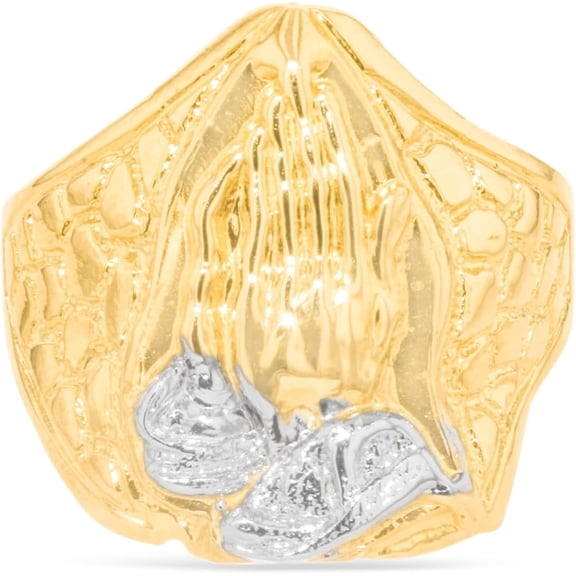 Floreo 10k Yellow Gold 21.5mm Praying Hands Nugget Two-Tone Ring, Size 7