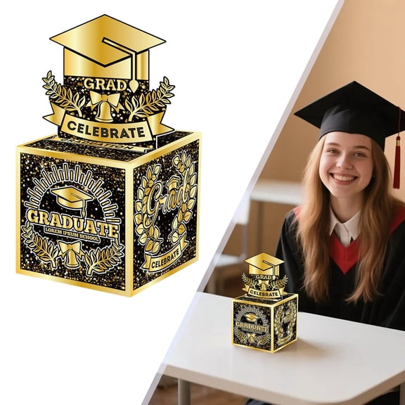 Zoowood Graduation Decorations 2026 Graduation Card Box for Graduation Party Money Pull Box with 50 Bags Black Border Congrats Grad