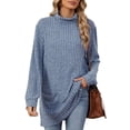 thumbnail image 2 of SHINE UP Long Sleeve Shirts for Women Ribbed Turtleneck Sweater Casual Pullover Tops with Pockets, 2 of 8