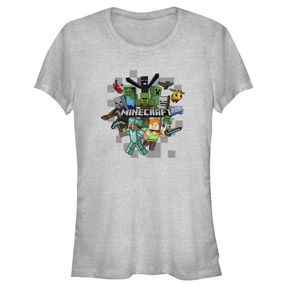 Junior's Minecraft Animal Mobs Boxes Graphic Tee Athletic Heather Medium