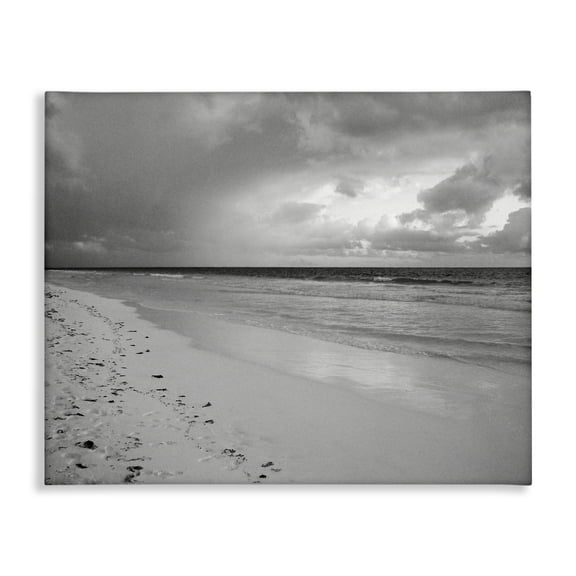Stupell Industries Beach Shore with Footprints Coastal Photography Gallery Wrapped Canvas Art Print Wall Art, 20 x 16