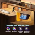 thumbnail image 3 of Bestier 55 inch Computer Desk with Power Outlets & LED Lights, Home Office Desk with Monitor Stand, Printer Shelf & Locking File Drawer, Large Gaming Desk with Storage, Walnut, 3 of 9