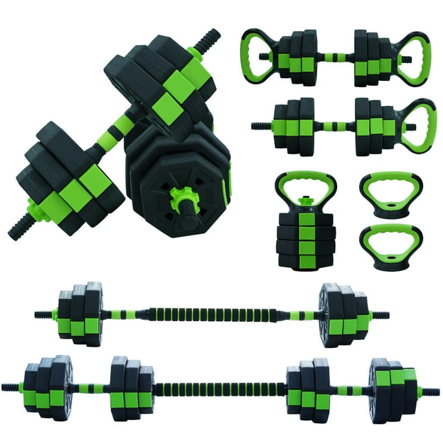 CazToi Ensemble d'Haltères Réglables 4-en-1 avec Modes Barre et Kettlebell Poids Libres 22-44 Lb Ensemble de Gym à Domicile