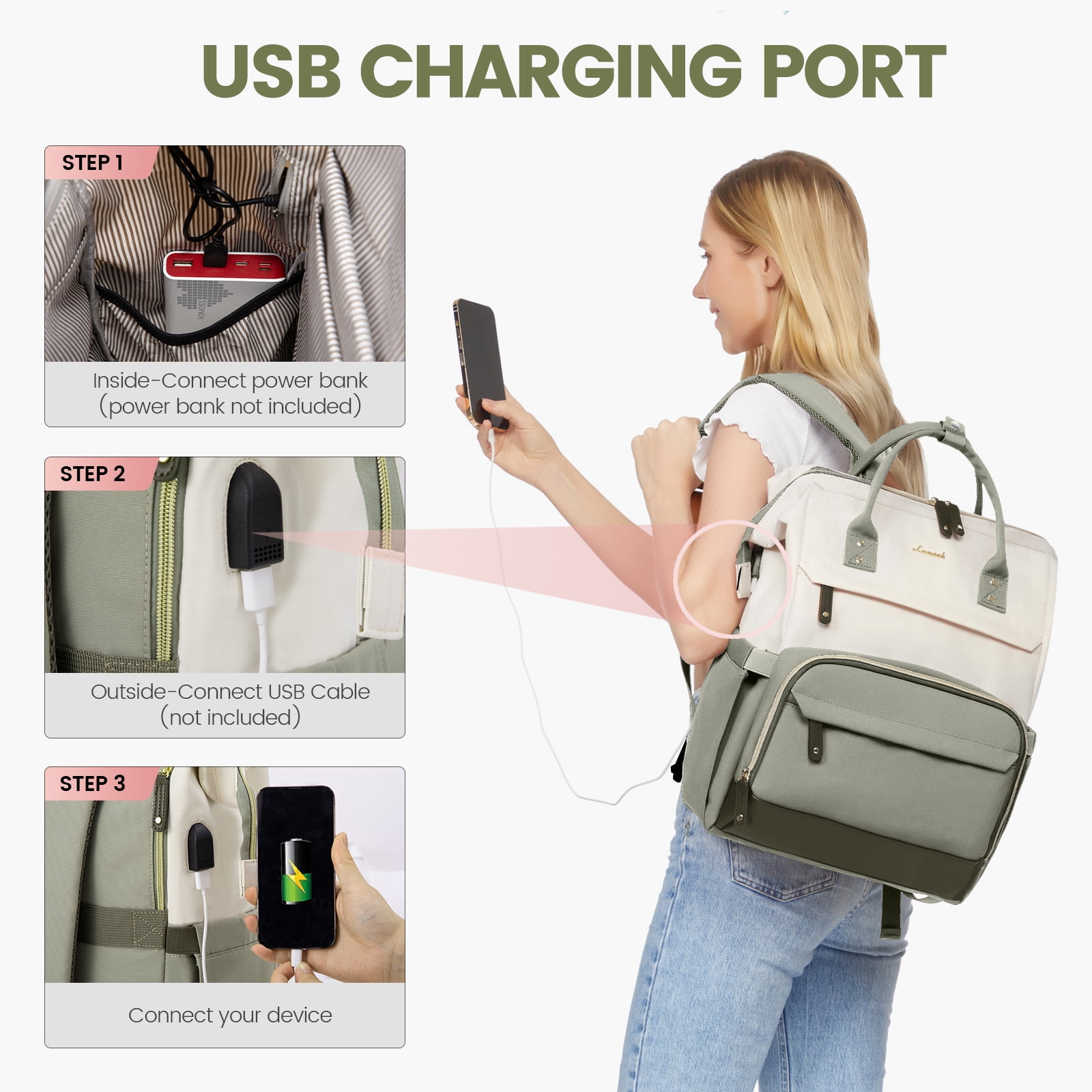 Lovevook Laptop Backpack, 15.6" Women Work Backpack Purses with USB Port, Waterproof Casual Daypack Travel Backpack, Large Fashion Teacher Nurse College Bookbag