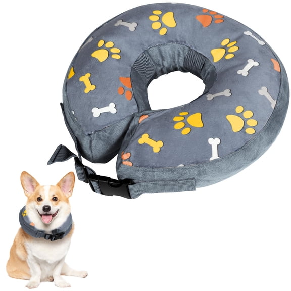 Inflatable Dog Cone Collar Alternative After Surgery, Soft Dog Cone for Small Medium Dogs and Cats, Neck Recovery Donut ECollar Recovery Collars Stop Licking, Medium, Gray