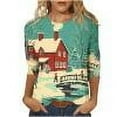 thumbnail image 2 of Womens Tops Christmas Print 3/4 Sleeve Round Neck Casual T-shirt Loose Top Multicolor M, 2 of 2