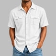 thumbnail image 4 of YODETEY Men’s Button Down Front Shirt with Pocket, Casual Short Sleeve Front Shirt for Mens,Big and Tall White,Size S-3XL, 4 of 9