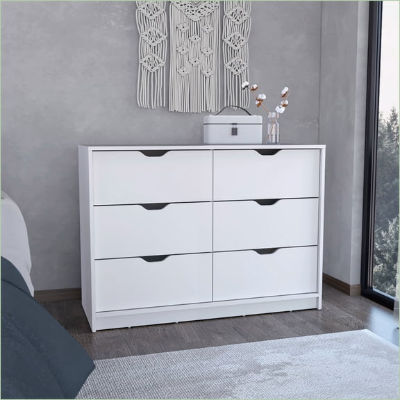 Dressers | Basilea 4-Drawer 2-Cabinet Storage Dresser | White | Particle Board