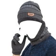 thumbnail image 3 of ZQUUVOU Men's Beanie Hat Scarf Gloves Set Winter Warm Plus Velvet Thick Hat Scarf Neck Solid Color Screen Gloves Gift Set Navy, 3 of 5