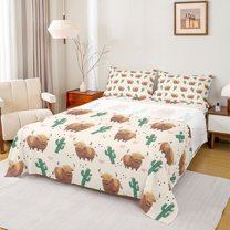 Castle Fairy Children Highland Bull Twin Sheet Sets,Green Cactus Bedding