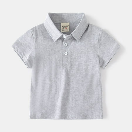 

kpoplk Tshirts For Toddler Kids Toddler Flannel Shirt Jacket Soild Short Sleeve Lapel Button Shacket Baby Boys Tshirt Kids(Grey)