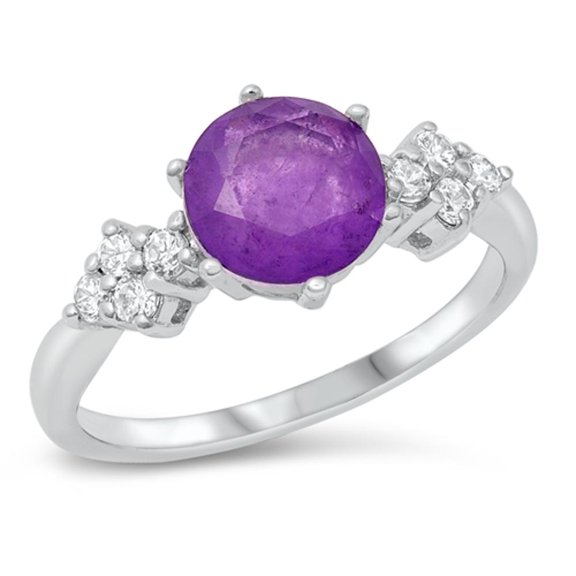 Classic Circle Promise Ring Milky Purple .925 Sterling Silver Band CZ Jewelry Female Size 8