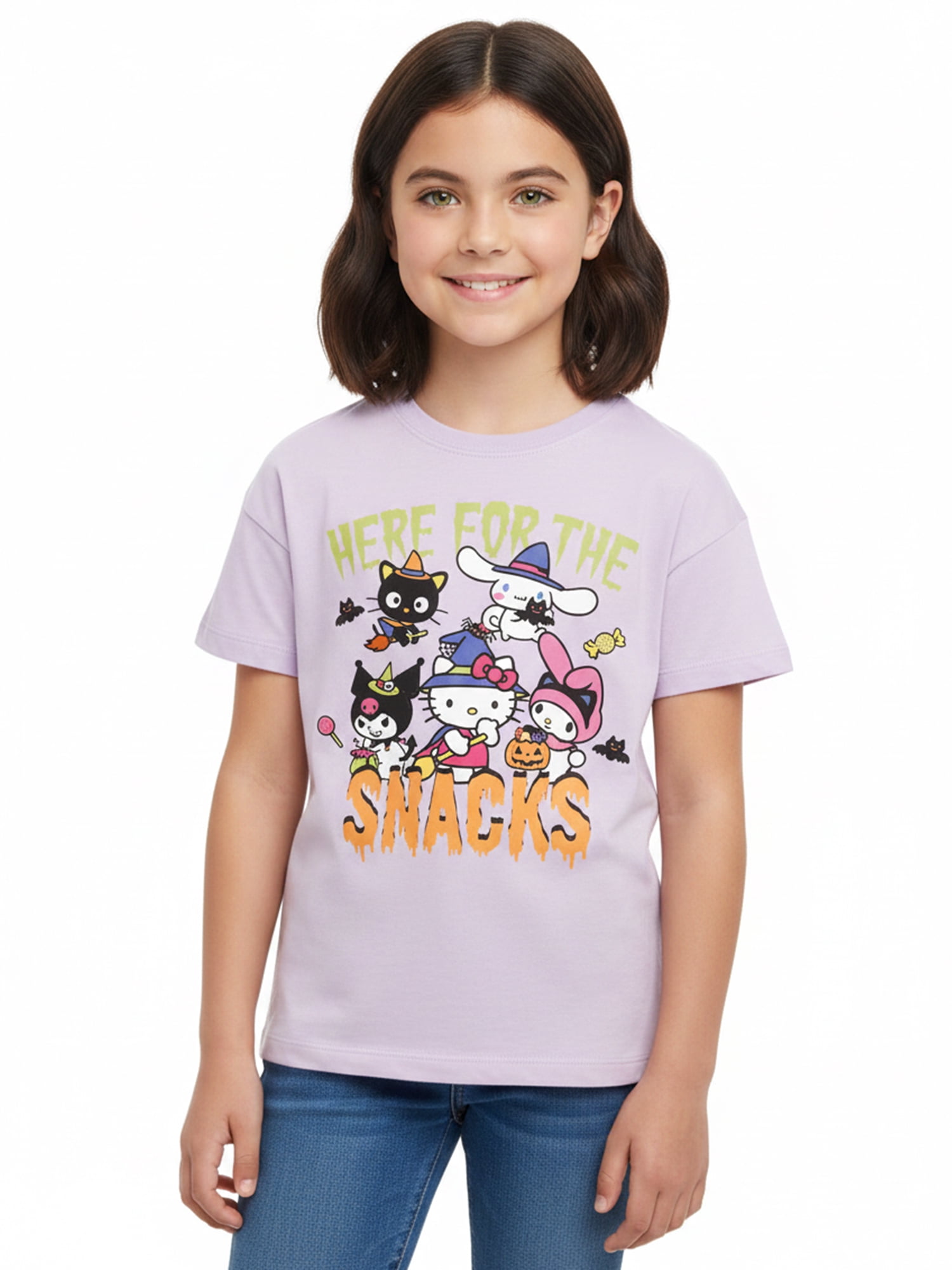 Hello Kitty and Friends Girls' Halloween Graphic Tee with Short Sleeves, Sizes 4-16