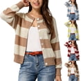 thumbnail image 3 of JIAYUE Women Crew Neck Cardigan Button‑Front Color Block Striped Knit Sweater Long Sleeve Stylish Tops for Outdoor Walks, 3 of 5