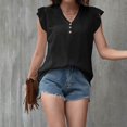 thumbnail image 2 of Women V Neck Button T-Shirt Blouse Soild Tops Summer Ladies Casual Loose Tee, 2 of 11