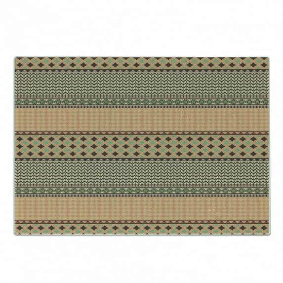 Kente Pattern Cutting Board, Stripes Zig Zag Dots Design with Geometric Borders Native Traditional Design, Decorative Tempered Glass Cutting and Serving Board, Small Size, Multicolor, by Ambesonne