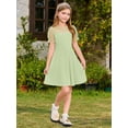 thumbnail image 4 of Vestido Haloumoning para niñas, malla en contraste, manga abullonada, verde claro, 4 of 6