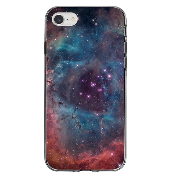 DistinctInk Clear Shockproof Hybrid Case for iPhone 7 8 SE (2020 Model) 4.7" Screen TPU Bumper Acrylic Back Tempered Glass Screen Protector - Purple Blue Pink Rosette Nebula - Show Love of Astronomy