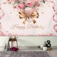 thumbnail image 4 of Golden Bow Happy Birthday Backdrop Pink Coquette Birthday Party Photography Background for Girls Women Pink Roses Green Leaves Bow Birthday Party Decorations Banner Photo Booth Props, 4 of 6