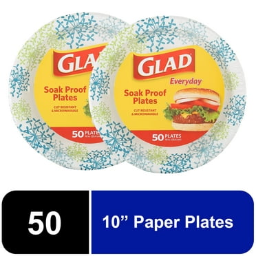 Glad Everyday 10" Round Paper Plates Blue Hydrangea, 2 pack (100 plates total)