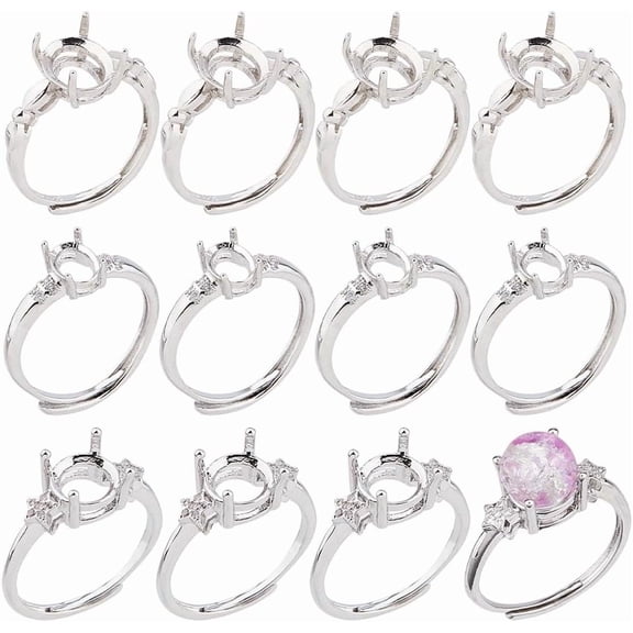 12Pcs 4 Prong Ring Settings 3 Styles Brass Adjustable Rings Settings 4 Claws Blank Rings Base for Gemstones Finger Ring Components