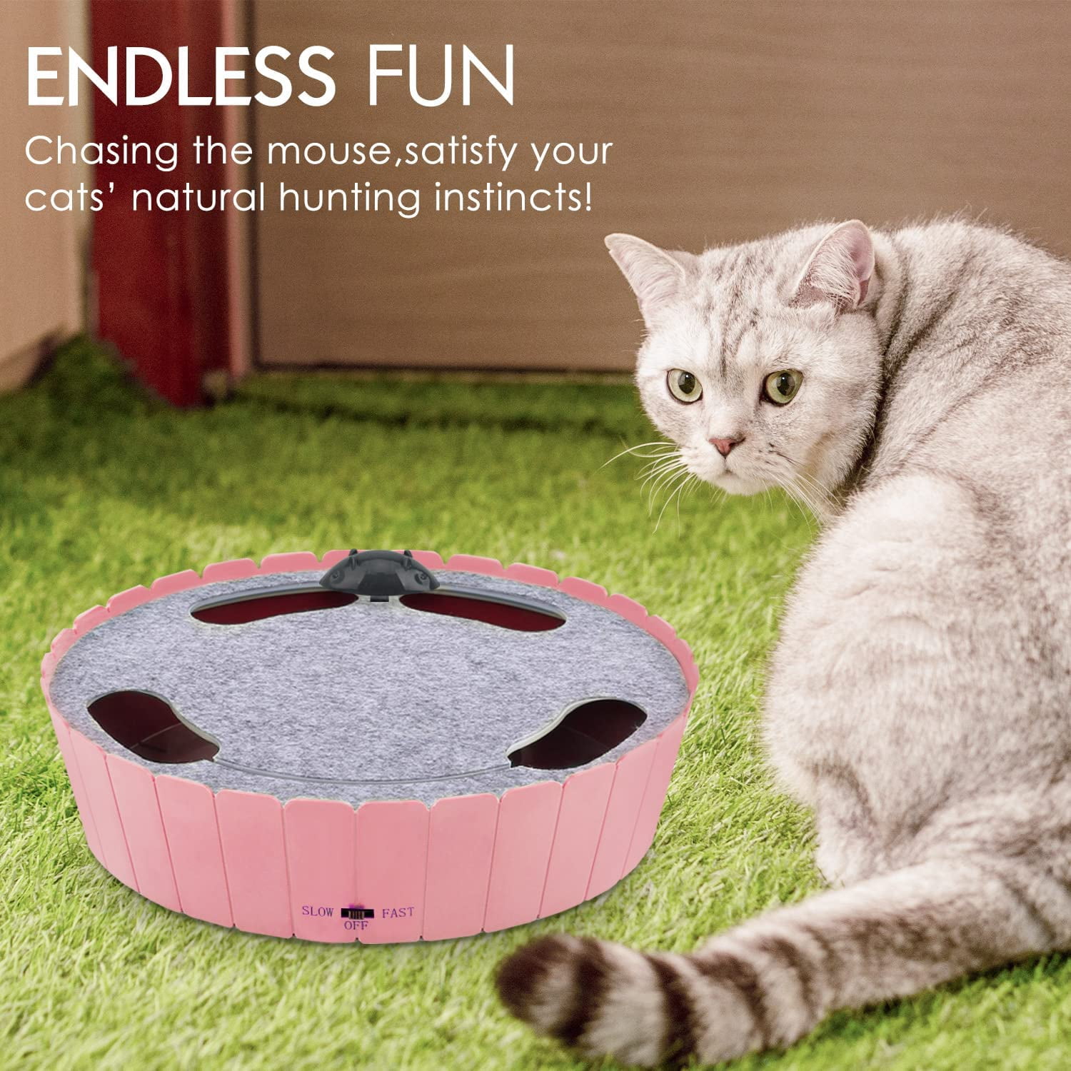 Pawaboo Cat Toy with Running Mouse, Electric Interactive Motion Cat Toy Automatic Rotating Teaser Pop and Play Hide and Seek Hunt Peekaboo Cat Toy for Pet Cat Kitten Play Fun Excercise, Pink