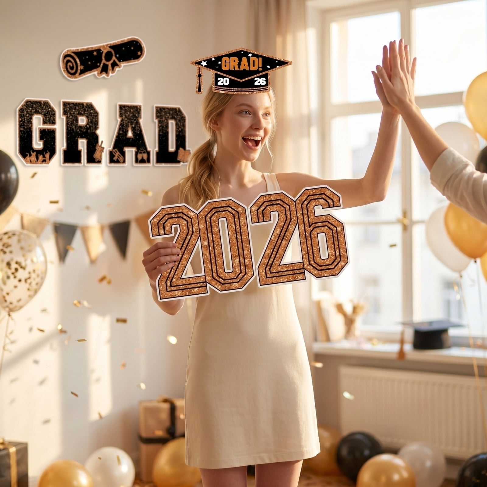 2026 Graduation Party Decorations, Graduation Yard Sign, Black Glitter, Letter Decor, Grad Cap Decorations, 10 Set, Outdoor Celebration Display