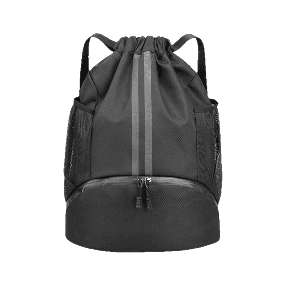 Drawstring Gym Bag with Shoe Compartment, Water Resistant Sports Backpack Wet Dry Separation, Large Capacity for Basketball Swim Travel, Dark Gray