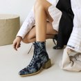 thumbnail image 1 of Snake Print Color-blocking Cross-lace Thick-heel Square-toe Women's Short Boots, 1 of 9