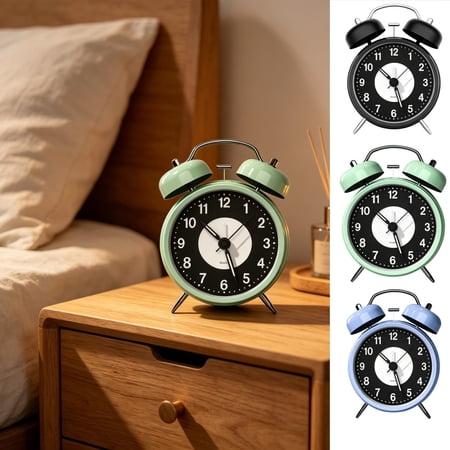 Classic Round Alarm Clock, Low Light Visible Face, Battery Operated, Twin Tone Quiet Design for Bedroom, Desk, Office, Dorm, Travel Use, Topliu
