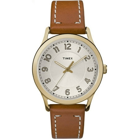 Women's New England Silver-Tone Dial Watch, Brown Leather Strap