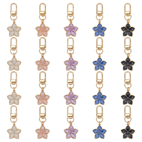 20Pcs Cute Flower keychains 5 Color Cute Handbag Key Chain Bulk Aesthetic Key Ring Charms Mini Flower Keychains Bag Pendant Decoration