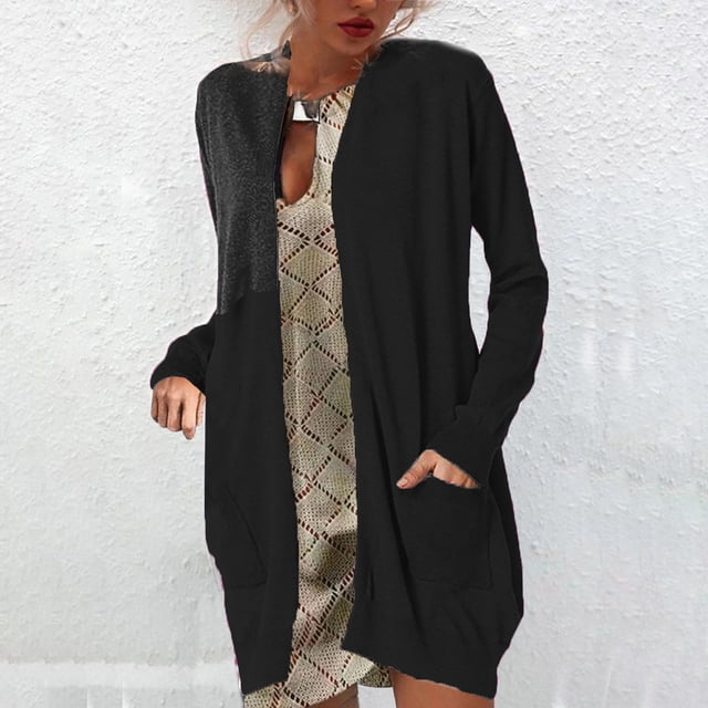 Mode Automne 2023 pour Femmes, Cardigan à Manches 3/4, Mode Décontractée, Poches Confortables, Imprimé, Blouse Surdimensionnée, Cardigans pour Femmes en Liquidation