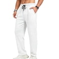 thumbnail image 3 of GrmtClth Casual Pants for Men Drawstring Elastic Waist Lightweight Linen Pants Loose Fit Straight Legs Beach Trousers with Pockets White S, 3 of 9