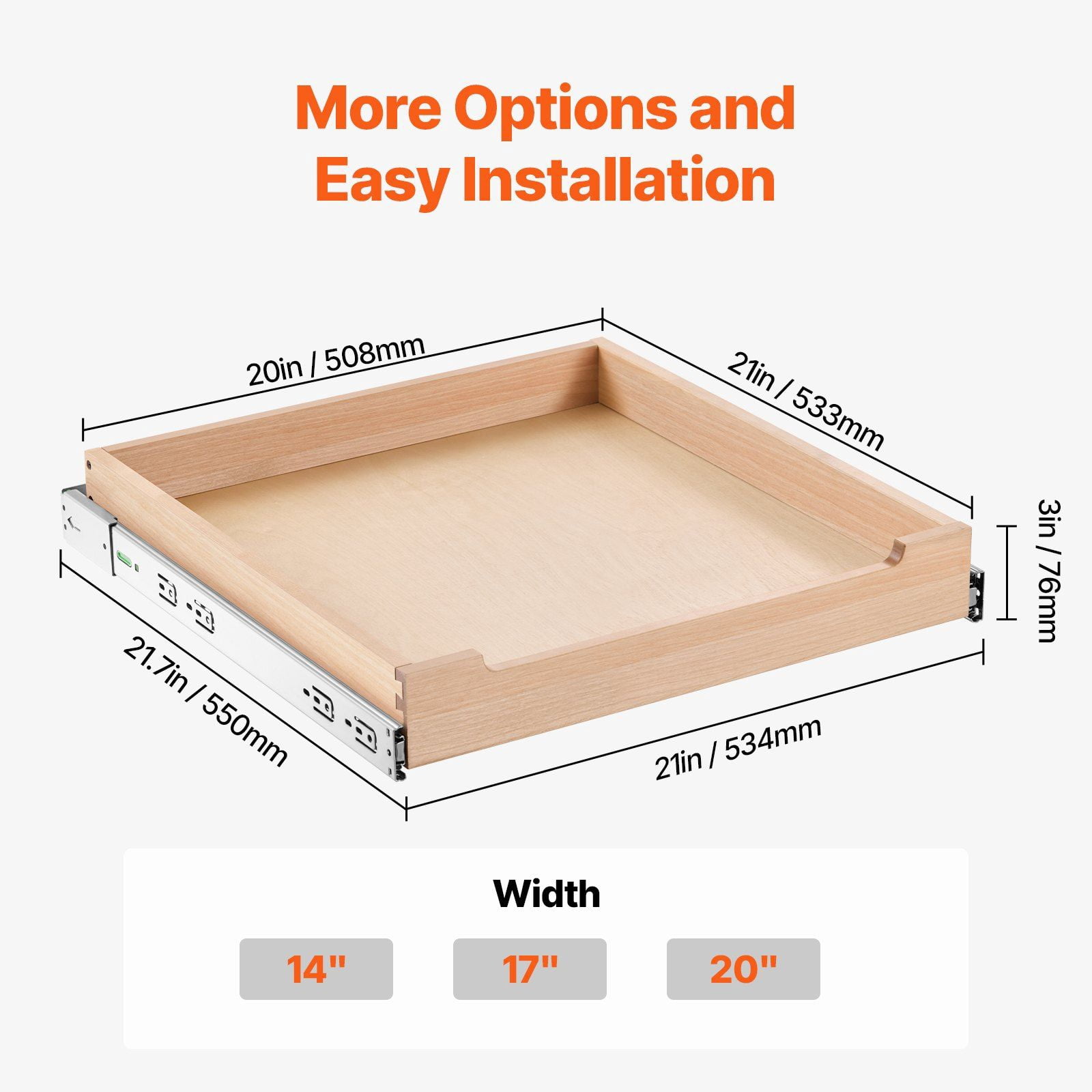 20" Wide x 21" Deep Pull Out Cabinet Organizer - Soft Close Wood Drawer Shelf for Easy Access