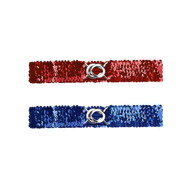 Cinturón elástico con hebillas de metal entrelazadas decoradas con lentejuelas INSPIRE CHIC para dama de 19.68" a 29.52" Rojo y Azul Real