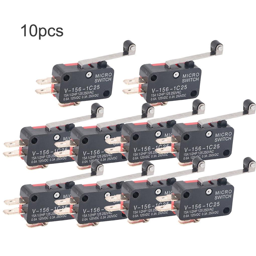 10Pcs V-156-1C25 Micro Limit Switch Long Hinge Roller Momentary SPDT Snap Action 