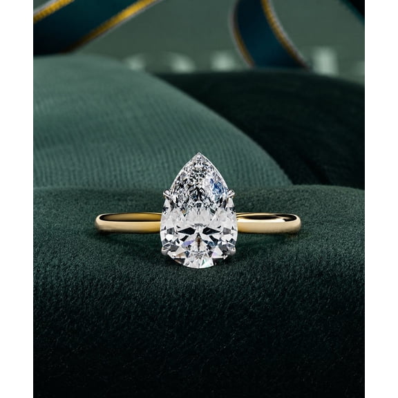 GIMELIS 0.89 CT Pear Cut Lab Grown Diamond Solitaire Engagement Ring, Prong Set in Yellow Gold for Women